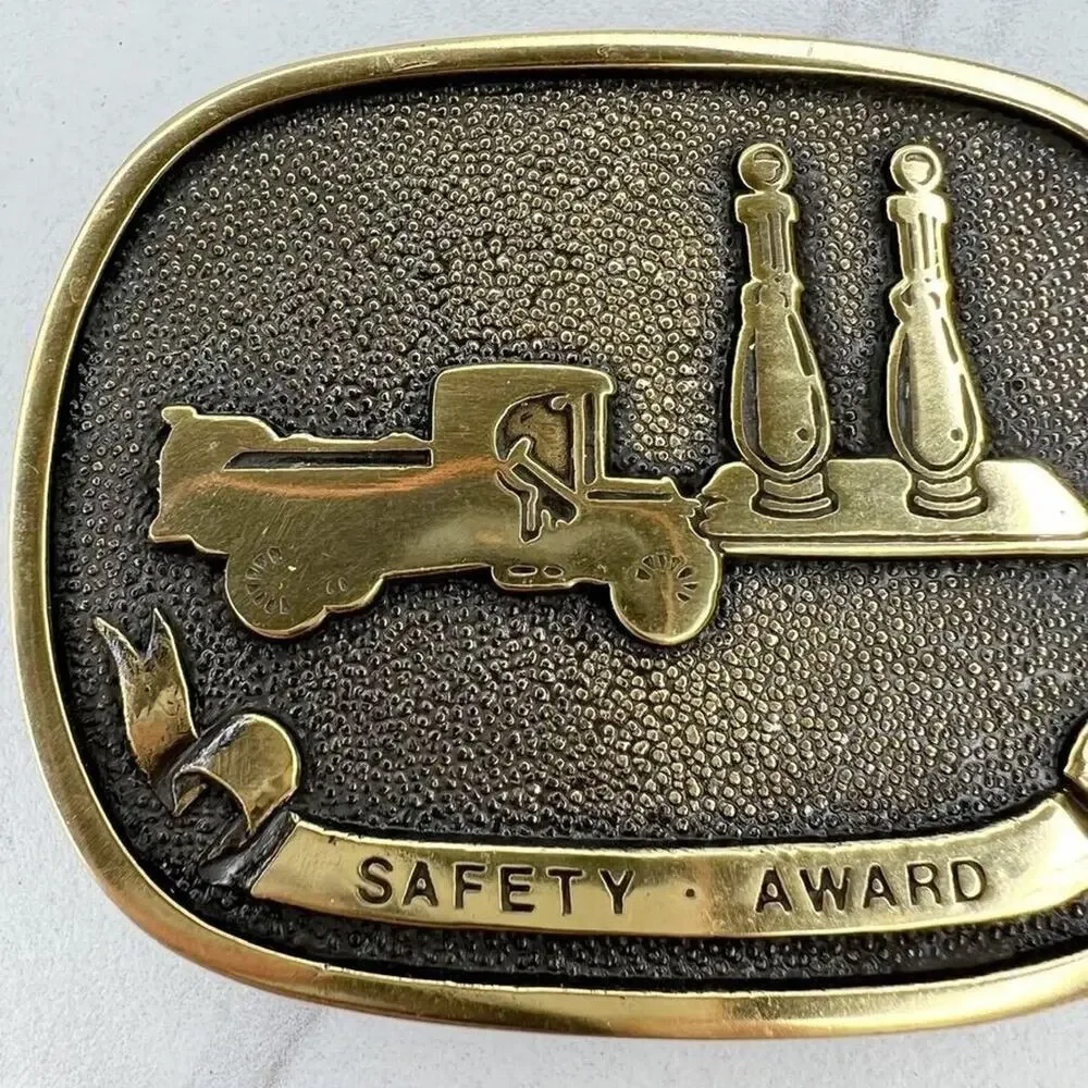 Vintage BTS Solid Brass Safety Award Belt Buckle Made in USA ✨